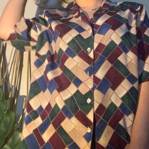 Funky geometric button down vintage blouse